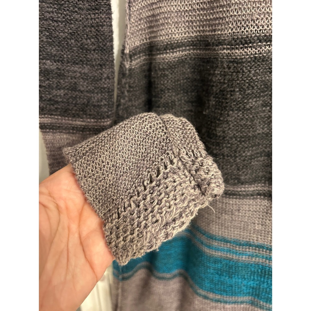 Free People Striped Tunic Sweater Grey Teal Distressed Knit Boho Small - Picture 9 of 11